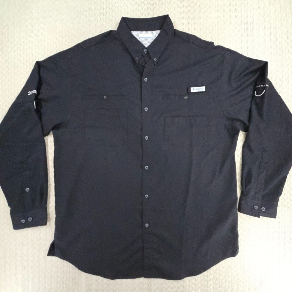 Columbia PFG Tamiami II Shirt Mens 2XLT Tall Black Long Sleeve Vented Fishing